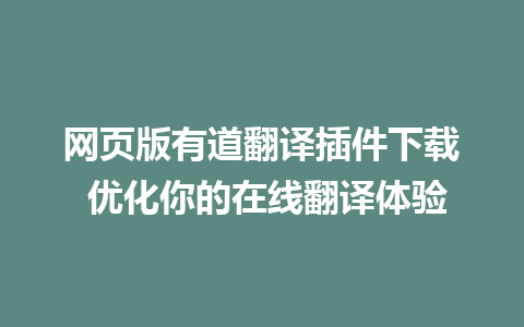 网页版有道翻译插件下载 优化你的在线翻译体验