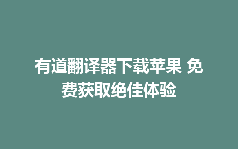 有道翻译器下载苹果 免费获取绝佳体验