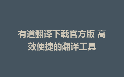 有道翻译下载官方版 高效便捷的翻译工具