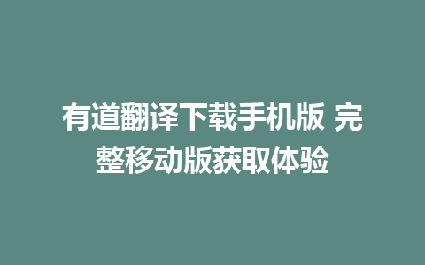 有道翻译下载手机版 完整移动版获取体验