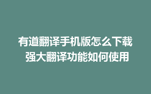 有道翻译手机版怎么下载 强大翻译功能如何使用