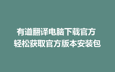 有道翻译电脑下载官方 轻松获取官方版本安装包