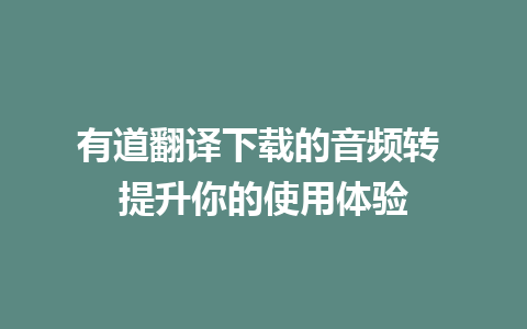 有道翻译下载的音频转 提升你的使用体验