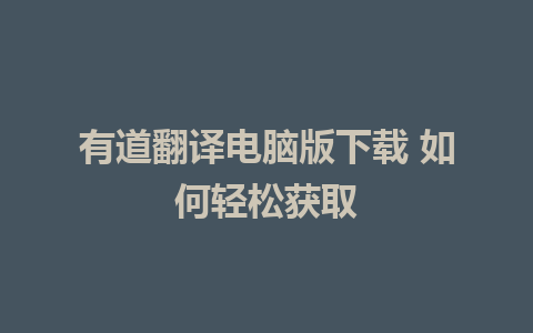 有道翻译电脑版下载 如何轻松获取