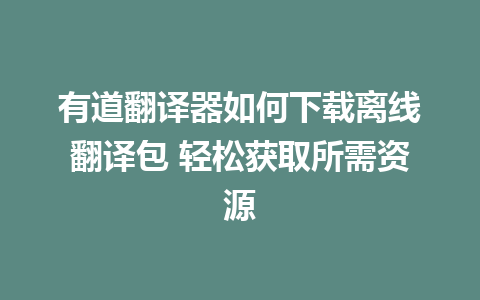 有道翻译器如何下载离线翻译包 轻松获取所需资源