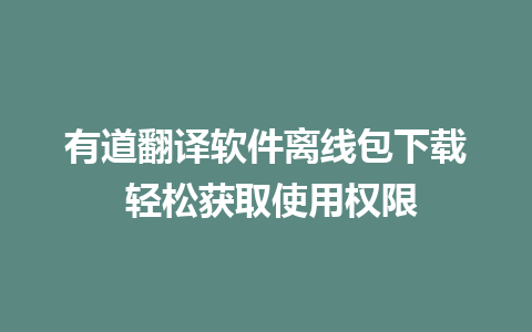 有道翻译软件离线包下载 轻松获取使用权限