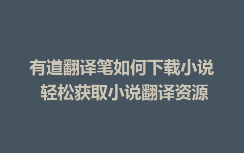 有道翻译笔如何下载小说 轻松获取小说翻译资源