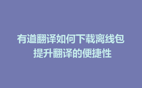 有道翻译如何下载离线包 提升翻译的便捷性