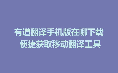 有道翻译手机版在哪下载 便捷获取移动翻译工具