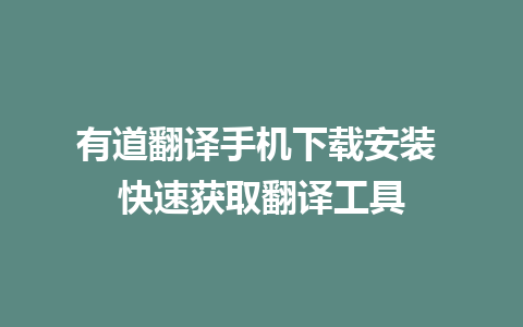 有道翻译手机下载安装 快速获取翻译工具