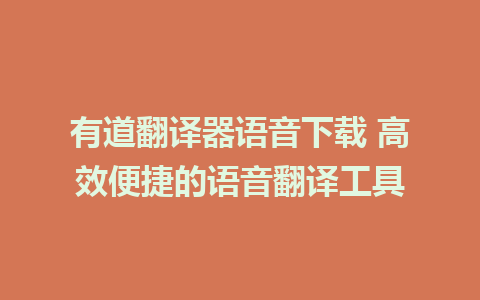 有道翻译器语音下载 高效便捷的语音翻译工具