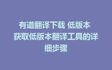 有道翻译下载 低版本 获取低版本翻译工具的详细步骤