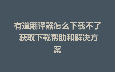 有道翻译器怎么下载不了 获取下载帮助和解决方案