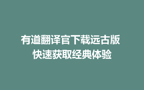 有道翻译官下载远古版 快速获取经典体验