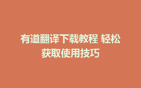 有道翻译下载教程 轻松获取使用技巧