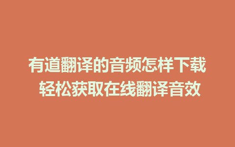 有道翻译的音频怎样下载 轻松获取在线翻译音效