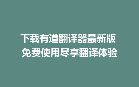 下载有道翻译器最新版 免费使用尽享翻译体验