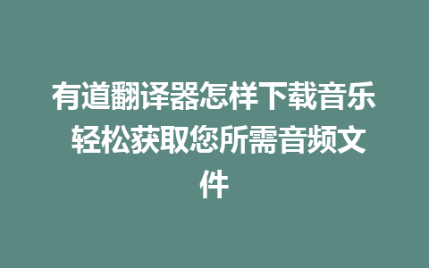 有道翻译器怎样下载音乐 轻松获取您所需音频文件