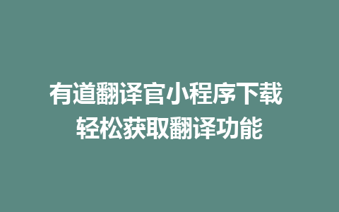 有道翻译官小程序下载 轻松获取翻译功能