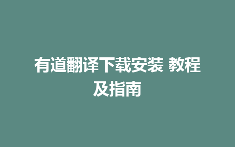 有道翻译下载安装 教程及指南