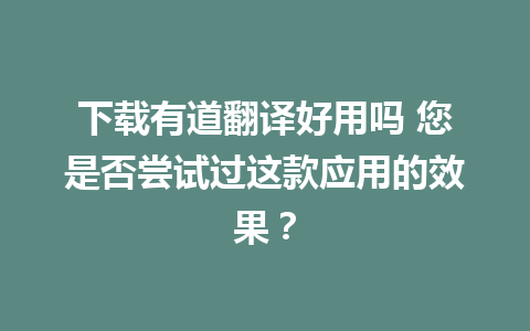 下载有道翻译好用吗 您是否尝试过这款应用的效果？