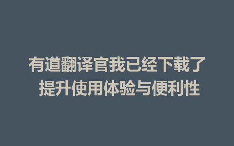 有道翻译官我已经下载了 提升使用体验与便利性