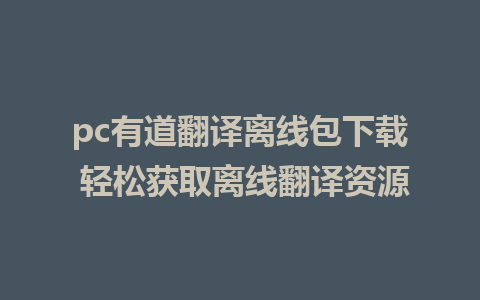 pc有道翻译离线包下载 轻松获取离线翻译资源