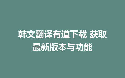 韩文翻译有道下载 获取最新版本与功能