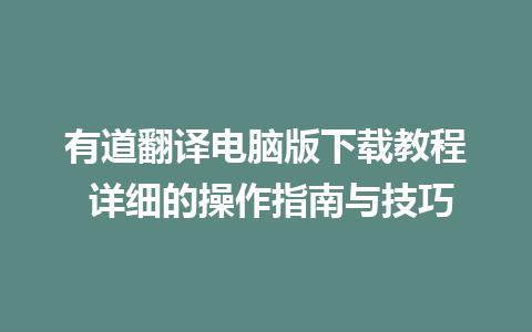 有道翻译电脑版下载教程 详细的操作指南与技巧