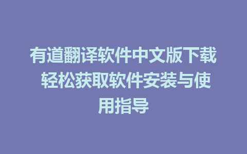 有道翻译软件中文版下载 轻松获取软件安装与使用指导